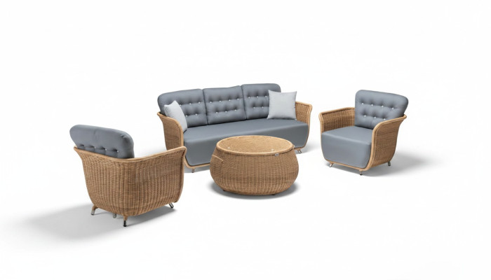 Gartenmöbel  Robuste Garten Rattan Garnitur Couchtisch 2x Sessel Sofa 3-Sitzer