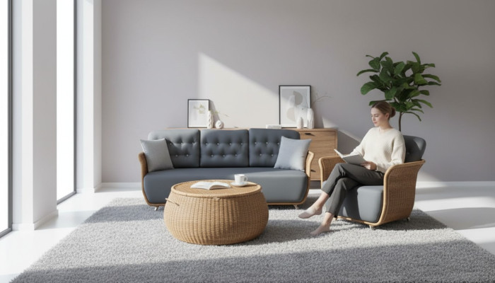 Gartenmöbel  Robuste Garten Rattan Garnitur Couchtisch Grau Sessel Sofa 3-Sitzer