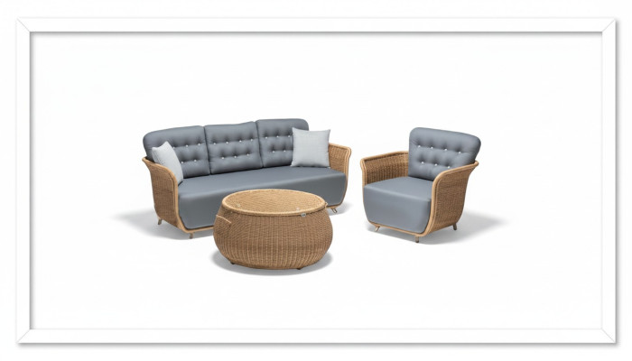 Gartenmöbel  Robuste Garten Rattan Garnitur Couchtisch Grau Sessel Sofa 3-Sitzer