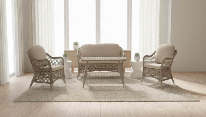 Gartenmöbel  Sofa 2 Sitzer Robuste Garten Rattan Garnitur Couchtisch 2x Sessel