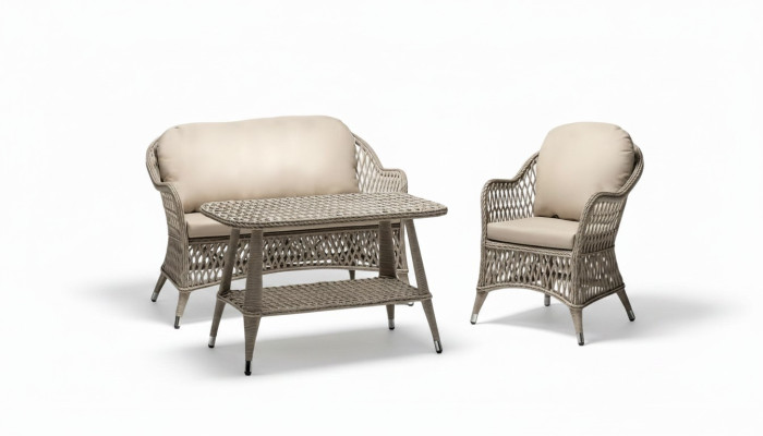 Gartenmöbel Sofa 2 Sitzer Beige Robuste Garten Rattan Garnitur Couchtisch Sessel