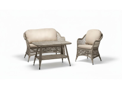Gartenmöbel Sofa 2 Sitzer Beige Robuste Garten Rattan Garnitur Couchtisch Sessel