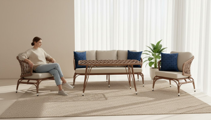Gartenmöbel Robuste Garten Rattan Garnitur Couchtisch 2x Sessel Sofa 3 Sitzer