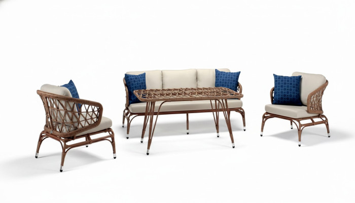 Gartenmöbel Robuste Garten Rattan Garnitur Couchtisch 2x Sessel Sofa 3 Sitzer