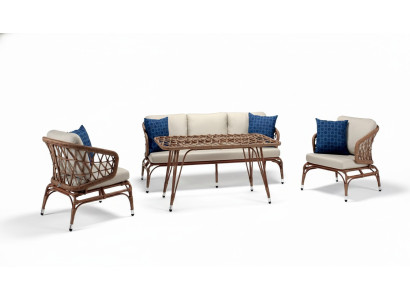 Gartenmöbel Robuste Garten Rattan Garnitur Couchtisch 2x Sessel Sofa 3 Sitzer