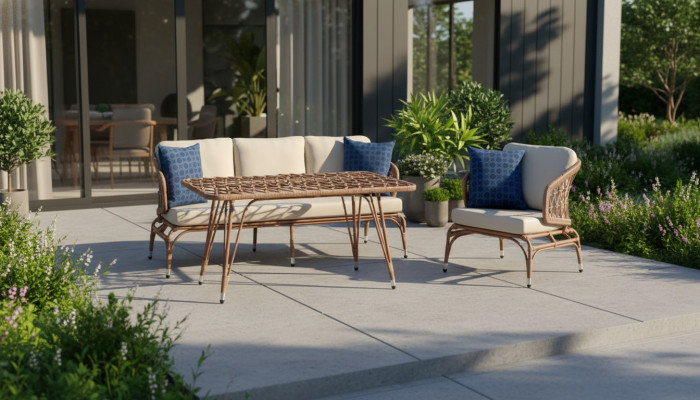 Gartenmöbel Braun Robuste Garten Rattan Garnitur Couchtisch Sessel Sofa 3 Sitzer