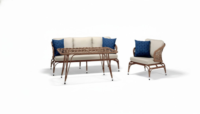 Gartenmöbel Braun Robuste Garten Rattan Garnitur Couchtisch Sessel Sofa 3 Sitzer