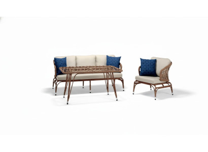 Gartenmöbel Braun Robuste Garten Rattan Garnitur Couchtisch Sessel Sofa 3 Sitzer