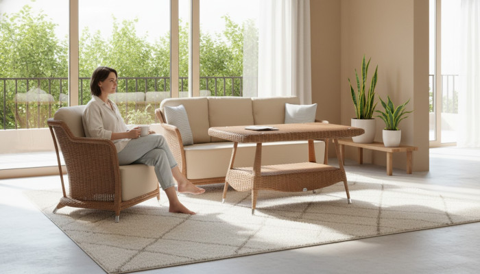 Gartenmöbel Sessel Robuste Garten Rattan Garnitur Braun Couchtisch Sofa 3 Sitzer