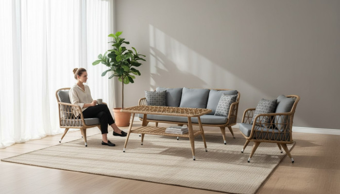 Gartenmöbel 2x Sessel Robuste Garten Grau Garnitur Couchtisch Sofa 3 Sitzer
