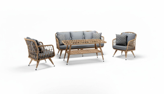 Gartenmöbel 2x Sessel Robuste Garten Grau Garnitur Couchtisch Sofa 3 Sitzer