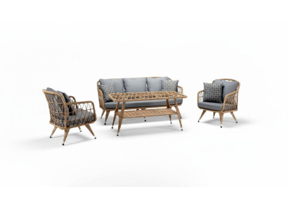 Gartenmöbel 2x Sessel Robuste Garten Grau Garnitur Couchtisch Sofa 3 Sitzer