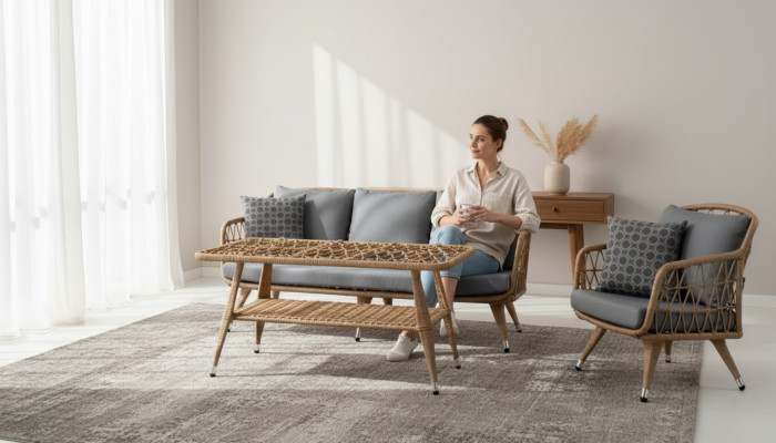 Gartenmöbel Grau Sofagarnitur Sessel Veranda Sitzgruppen Couchtisch Sofa 3tlg