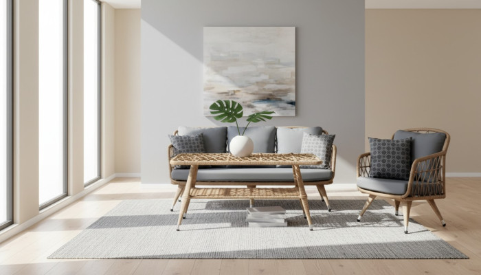 Gartenmöbel Grau Sofagarnitur Sessel Veranda Sitzgruppen Couchtisch Sofa 3tlg