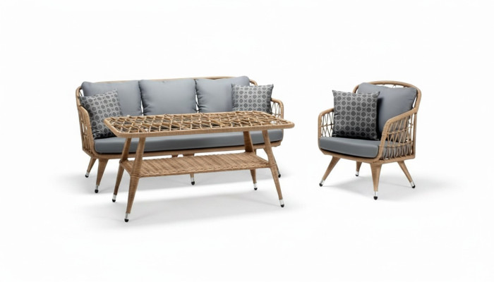 Gartenmöbel Grau Sofagarnitur Sessel Veranda Sitzgruppen Couchtisch Sofa 3tlg