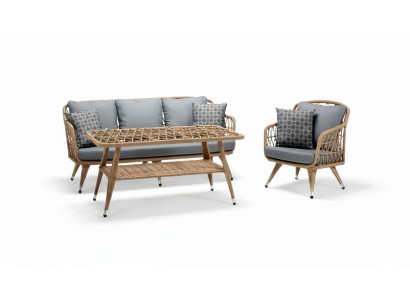 Gartenmöbel Grau Sofagarnitur Sessel Veranda Sitzgruppen Couchtisch Sofa 3tlg