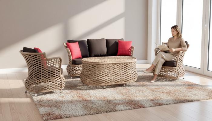 Gartenmöbel Sofa 3 Sitzer 2x Sessel Robuste Garten Braun Garnitur Couchtisch