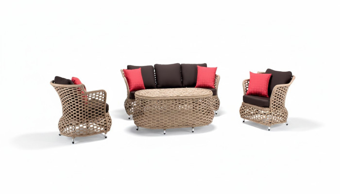 Gartenmöbel Sofa 3 Sitzer 2x Sessel Robuste Garten Braun Garnitur Couchtisch