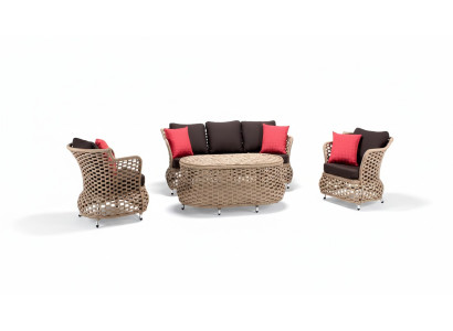 Gartenmöbel Sofa 3 Sitzer 2x Sessel Robuste Garten Braun Garnitur Couchtisch