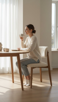 Esszimmerstuhl Küchenstuhl Stuhl Essstuhl Textil Stoffbezug Holz Weiß