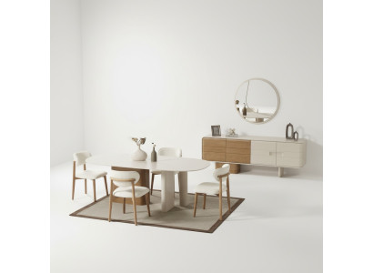 Esszimmer Set Esstisch Stuhle Konsole Spiegel Weiß Holzmöbel Modern