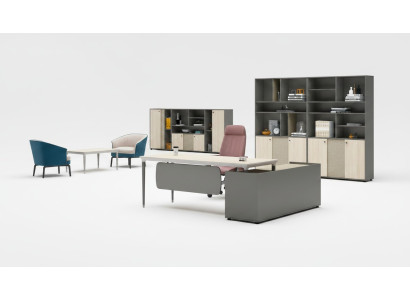 Arbeitstisch Ecke Tisch Bürotisch Schreibtisch Büromöbel Holz Grau