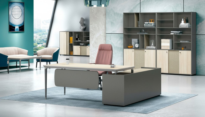 Arbeitszimmermöbel Komplettbüro Arbeitstisch Büroschrank Grau Holz Set