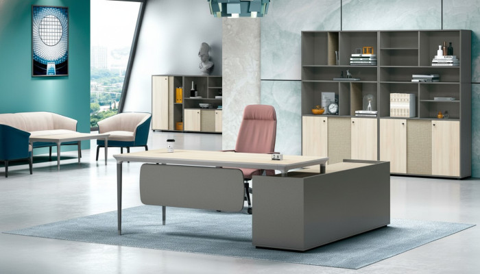 Arbeitstisch Ecke Tisch Bürotisch Schreibtisch Büromöbel Holz Grau