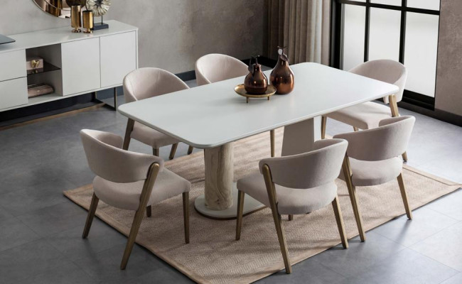 Essgarnitur Esszimmer Set 8tlg. Einrichtung Wohnzimmer Tisch 6 Stühle Kommode