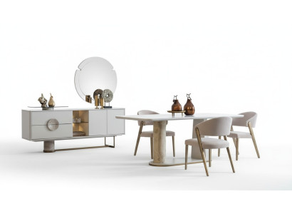 Essgarnitur Esszimmer Set 8tlg. Einrichtung Wohnzimmer Tisch 6 Stühle Kommode