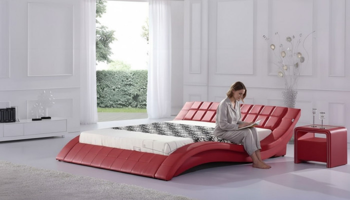 Bett Rot Schlafzimmer JV Möbel Liegefläche 180x200 Schlafzimmer Kunstleder Neu