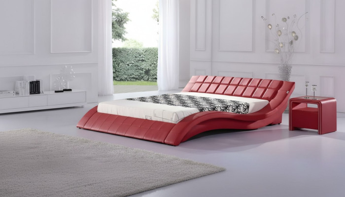Bett Rot Schlafzimmer JV Möbel Liegefläche 180x200 Schlafzimmer Kunstleder Neu