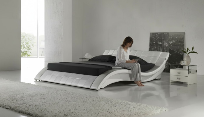 Bett Silber Schlafzimmer JV Möbel Liegefläche 180x200 Schlafzimmer Kunstleder