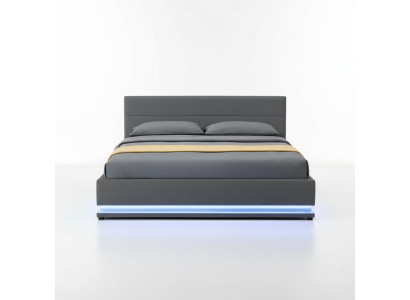 Bett Grau LED Licht Doppelbett 180 x 200 Möbel Einrichtung Schlafzimmer Betten