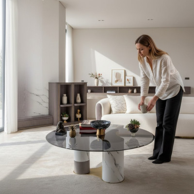 Couchtisch Ästhetik Schönheit Glas Wohnzimmer Modern Design HellesHolz Einfarbig
