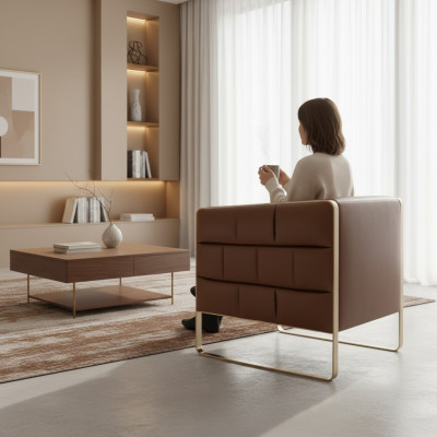 Büro Ohrensessel Sessel Polster Fernseh Modern Braun Büro Couch Leder Sessel Neu