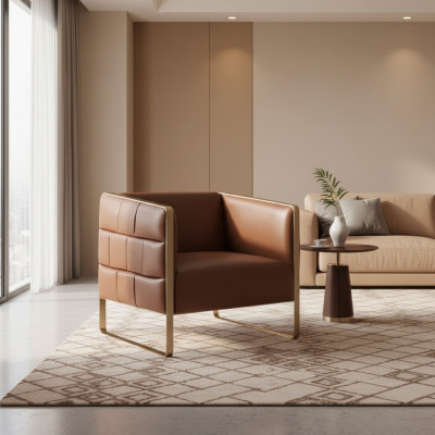 Büro Ohrensessel Sessel Polster Fernseh Modern Braun Büro Couch Leder Sessel Neu