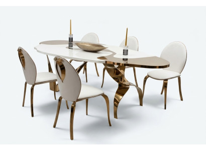 Esszimmer Set Luxus Stuhl Set 6x Stühle Essgruppe Garnitur Gold Weiß Stuhlgruppe