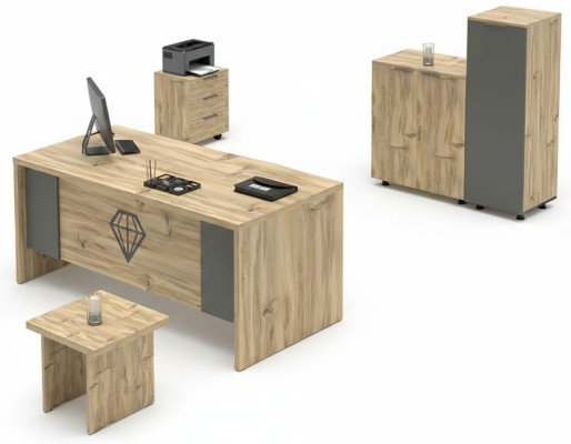 Arbeitszimmer Set Holz Beige Grau Tisch Büroschrank Couchtisch Kommode