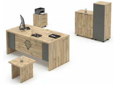 Arbeitszimmer Set Holz Beige Grau Tisch Büroschrank Couchtisch Kommode