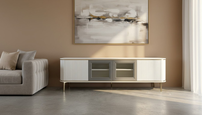 Lowboard Luxus Weiß tv Ständer Wohnzimmer Modern Design Neu Holz Möbel Glas