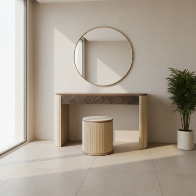 Schminktisch mit Hocker Schlafzimmer Wandspiegel Holz Modern Stil Italien 2tlg