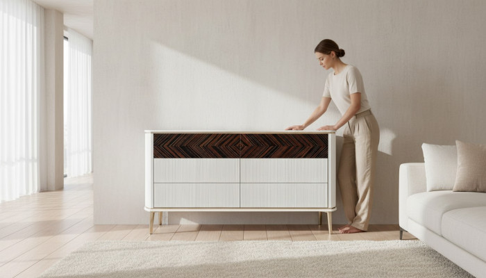 Kommode Schlafzimmer JV Möbel Flügeltür Design Italienische Braun Elegantem Neu