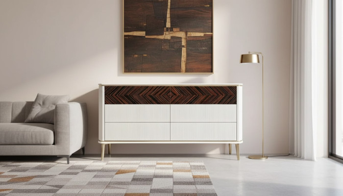 Kommode Schlafzimmer JV Möbel Flügeltür Design Italienische Braun Elegantem Neu