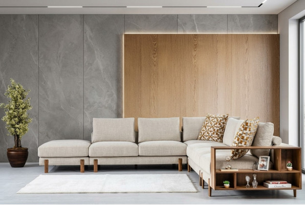 Bequem Beige Ecksofa L-Form Modern Textil Sofa Wohnzimmermöbel Eckgarnitur