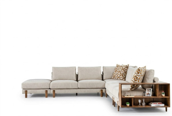 Bequem Beige Ecksofa L-Form Modern Textil Sofa Wohnzimmermöbel Eckgarnitur