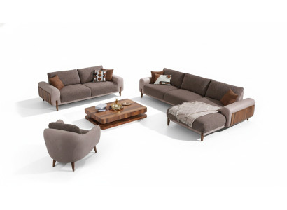 Ecksofa Couch Wohnzimmer Set Garnitur + 3+1 Sitzer Komplett Set 3tlg. Textil