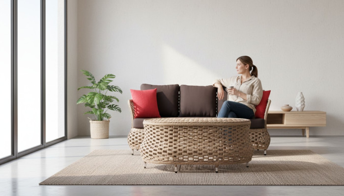 Gartenmöbel Sofa 3 Sitzer Braun Couchtisch Sofas Dreisitzer Rattan Luxus Modern