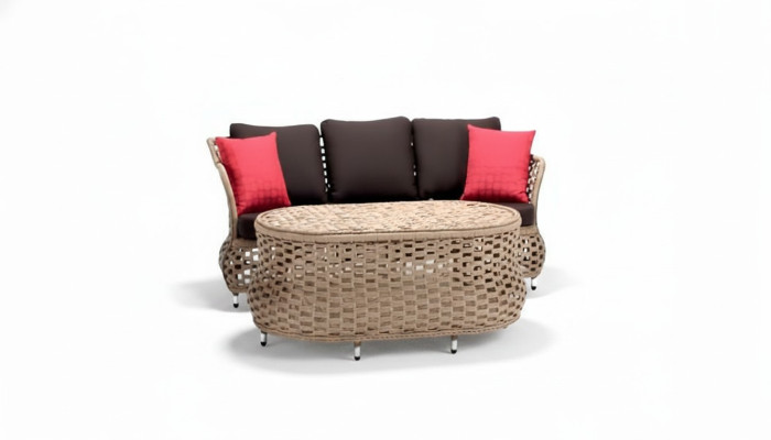 Gartenmöbel Sofa 3 Sitzer Braun Couchtisch Sofas Dreisitzer Rattan Luxus Modern