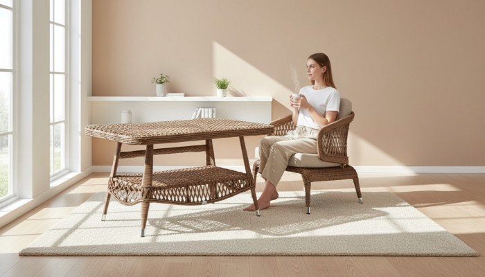 Gartenmöbel  Sessel Braun Couchtisch luxuriöse Design Moderne 2tlg Möbel